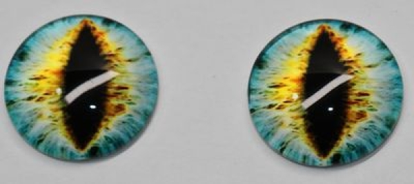 1 Paar Augen Glaslinsen Katze/Drache zum Aufkleben 18 mm gelb hellgrün