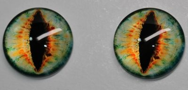1 Paar Augen Glaslinsen Katze/Drache zum Aufkleben 20 mm orange hellgrün