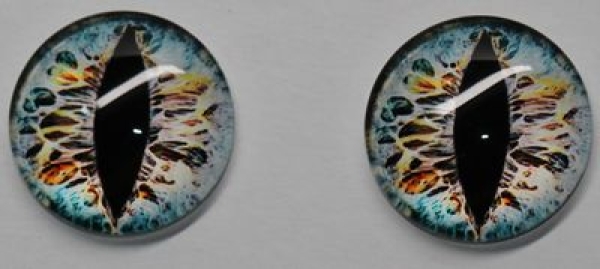 1 Paar Augen Glaslinsen Katze/Drache zum Aufkleben 20 mm weiß blau
