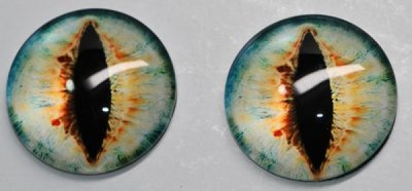 1 Paar Augen Glaslinsen Katze/Drache zum Aufkleben 25 mm orange hellgrün