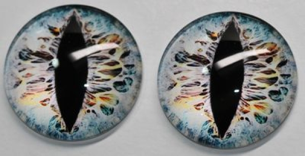 1 Paar Augen Glaslinsen Katze/Drache zum Aufkleben 25 mm blau pastell