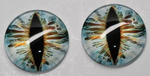 1 Paar Augen Glaslinsen Katze/Drache zum Aufkleben 25 mm orange hellblau