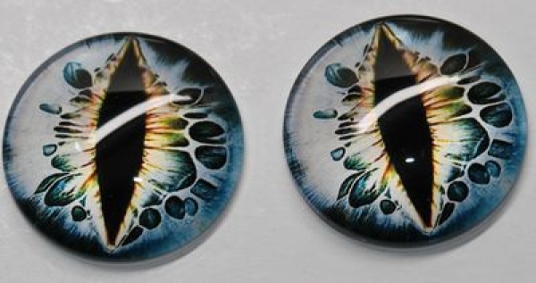 1 Paar Augen Glaslinsen Katze/Drache zum Aufkleben 25 mm blau hellblau