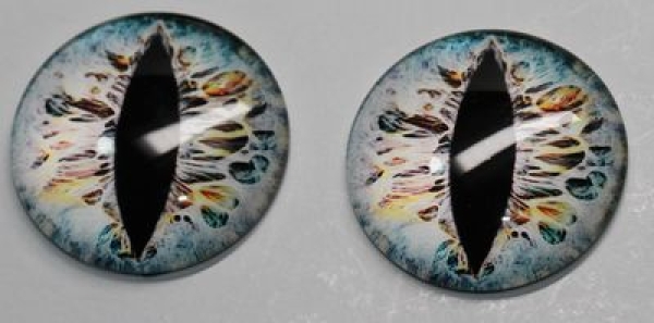1 Paar Augen Glaslinsen Katze/Drache zum Aufkleben 30 mm blau pastell