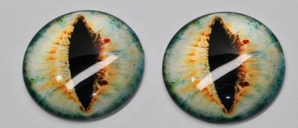 1 Paar Augen Glaslinsen Katze/Drache zum Aufkleben 30 mm orange hellgrün