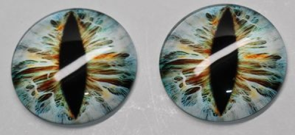 1 Paar Augen Glaslinsen Katze/Drache zum Aufkleben 30 mm orange hellblau