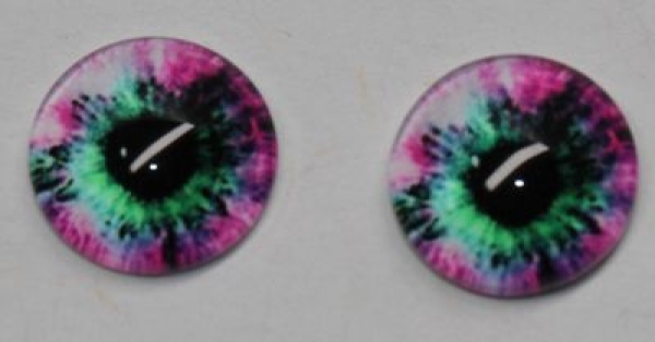 1 Paar Augen Glaslinsen zum Aufkleben 10 mm türkis pink