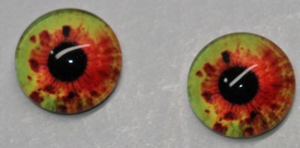 1 Paar Augen Glaslinsen zum Aufkleben 10 mm rot gelb