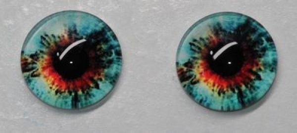1 Paar Augen Glaslinsen zum Aufkleben 10 mm türkis schwarz rot