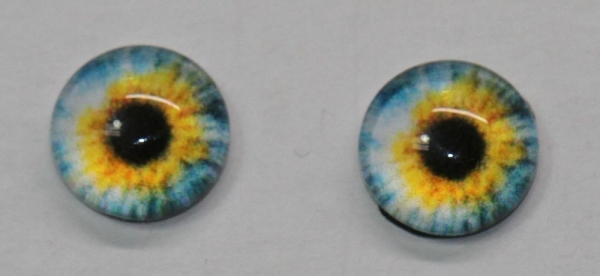 1 Paar Augen Glaslinsen zum Aufkleben 8 mm hellblau gelb weiß