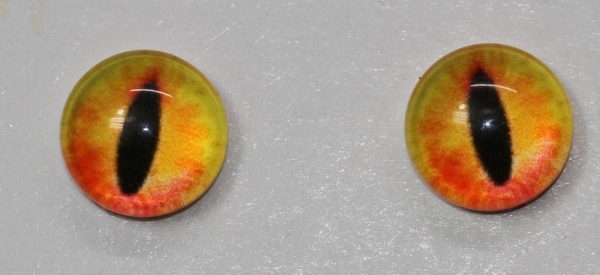 1 Paar Augen Glaslinsen zum Aufkleben Katze / Drache 8 mm orange gelb