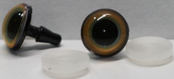 1 Paar Sicherheitsaugen 16 mm mittelgroße runde Pupillen beigeblau schimmernd verschiedenfarbige Iris
