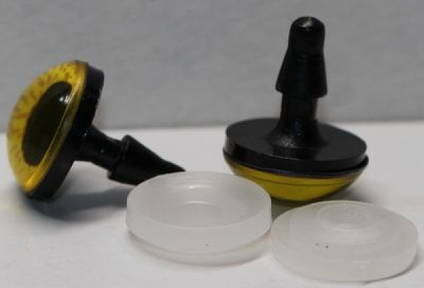 1 Paar Sicherheitsaugen 16 mm mittelgroße runde Pupillen goldgelb schimmernd verschiedenfarbige Iris