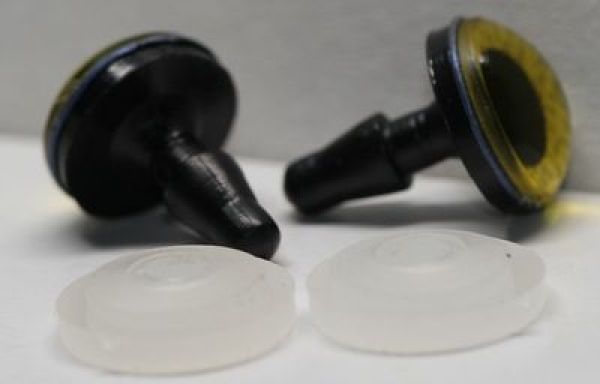 1 Paar Sicherheitsaugen 14 mm mittelgroße runde Pupillen goldgrün schimmernd verschiedenfarbige Iris