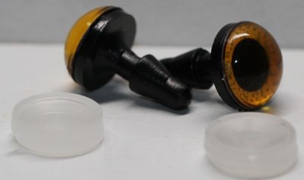 1 Paar Sicherheitsaugen 12 mm mittelgroße runde Pupillen kupfergold schimmernd verschiedenfarbige Iris
