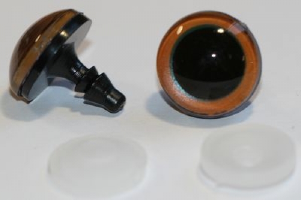 1 Paar Sicherheitsaugen 18 mm sehr große runde Pupillen kupfer schimmernd verschiedenfarbige Iris