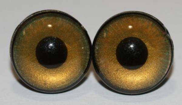 1 Paar Sicherheitsaugen 16 mm kleine runde Pupillen goldbraun schimmernd verschiedenfarbige Iris