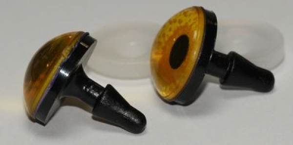 1 Paar Sicherheitsaugen 16 mm sehr kleine runde Pupillen goldgelb schimmernd verschiedenfarbige Iris