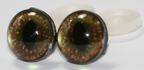 1 Paar Sicherheitsaugen 16 mm bronzegrün tief schimmernd Katze Drache