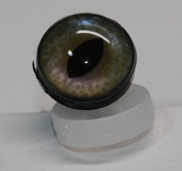 1 Paar Sicherheitsaugen 12 mm mittlere geschlitzte Pupillen beige schimmernd verschiedenfarbige Iris