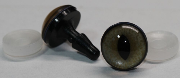 1 Paar Sicherheitsaugen 14 mm mittlere geschlitzte Pupillen beige schimmernd verschiedenfarbige Iris