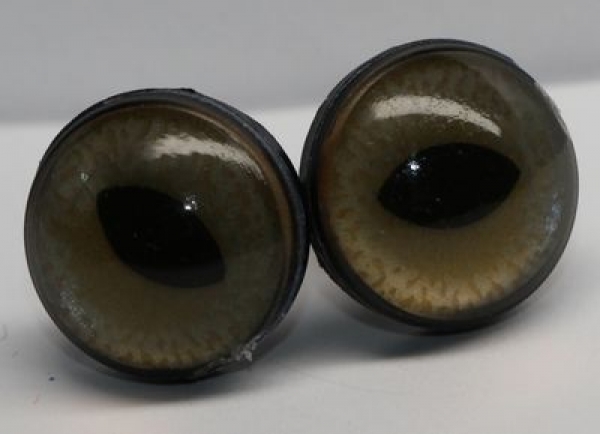 1 Paar 14 mm Sicherheitsaugen mittlere geschlitzte Pupillen grünblau schimmernd verschiedenfarbige Iris