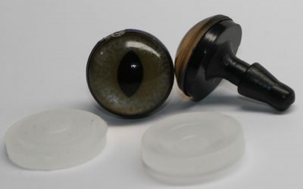 1 Paar 14 mm Sicherheitsaugen mittlere geschlitzte Pupillen grünblau schimmernd verschiedenfarbige Iris