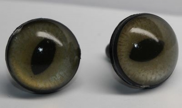 1 Paar 16 mm Sicherheitsaugen mittlere geschlitzte Pupillen grünblau schimmernd verschiedenfarbige Iris