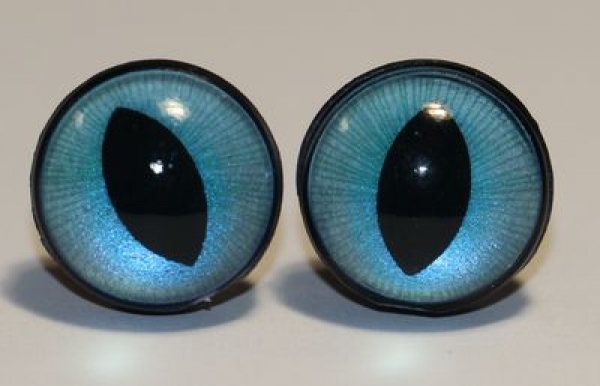1 Paar Sicherheitsaugen 14 mm große geschlitzte Pupillen türkisblau schimmernd verschiedenfarbige Iris
