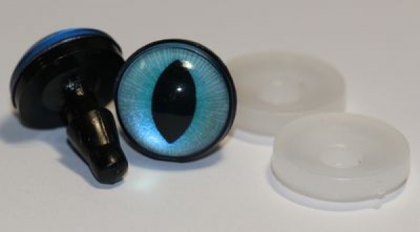 1 Paar Sicherheitsaugen 14 mm große geschlitzte Pupillen türkisblau schimmernd verschiedenfarbige Iris