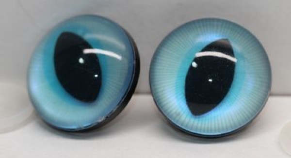 Sicherheitsaugen 30 mm große geschlitzte Pupillen türkisblau schimmernd verschiedenfarbige Iris