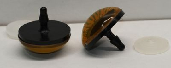 1 Paar Sicherheitsaugen 30 mm große geschlitzte Pupillen kupfergold schimmernd verschiedenfarbige Iris