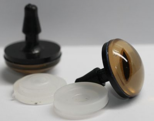 1 Paar Sicherheitsaugen 18 mm kleine geschlitzte Pupillen beigebraun schimmernd verschiedenfarbige Iris