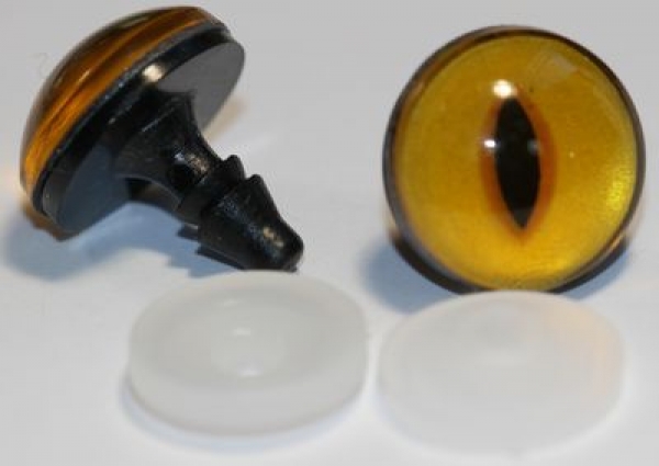 1 Paar Sicherheitsaugen 18 mm kleine geschlitzte Pupillen orangegelb schimmernd verschiedenfarbige Iris