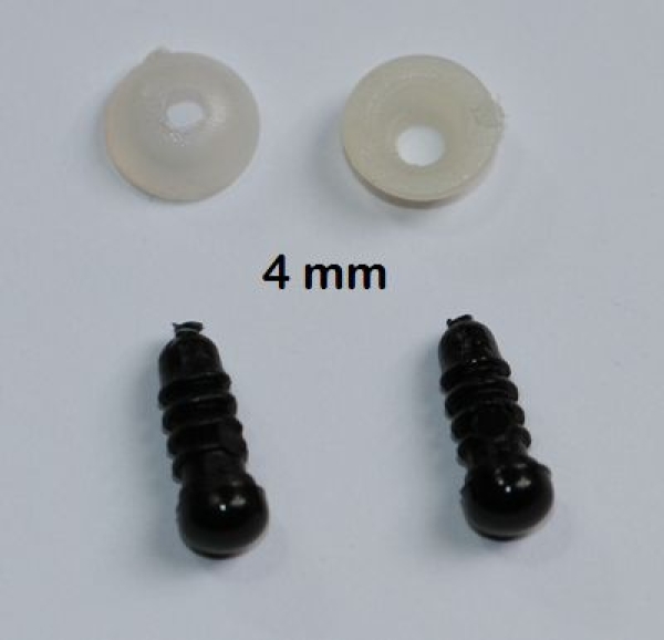 1 Paar Sicherheitsaugen 4 mm Teddyaugen schwarz durchgefärbt