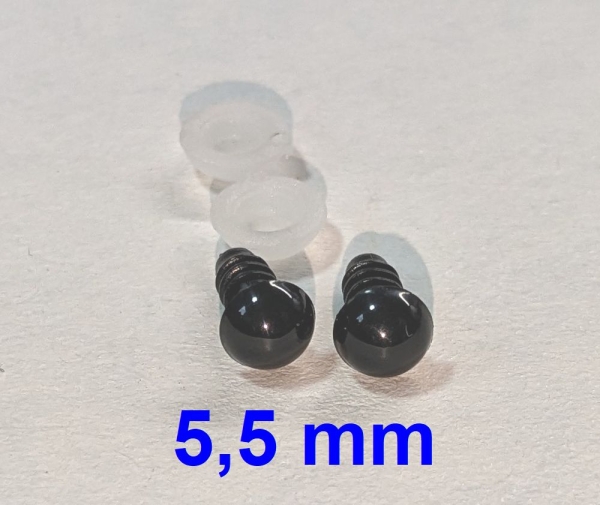1 Paar Sicherheitsaugen 5,5 mm Teddyaugen schwarz durchgefärbt