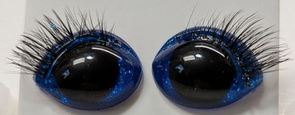 Sicherheitsaugen Glitter blau mit Wimpern 16 mm x 21 mm