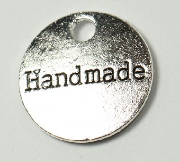 1 Button aus Metall "handmade" silberfarben ca. 14 mm zum Annähen