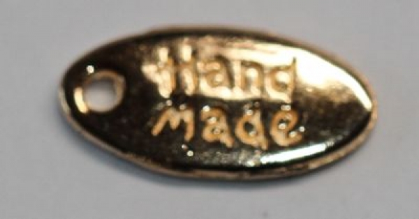 1 Button aus Metall "handmade" rötlich goldfarben ca. 11 mm x 5 mm zum Annähen
