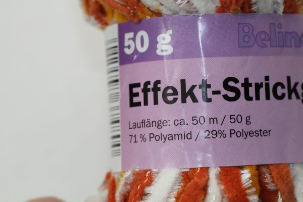 Wolle Belinda Effekt-Strickgarn 50 g 71 % Polyamid 29 % Polyester orange weiß