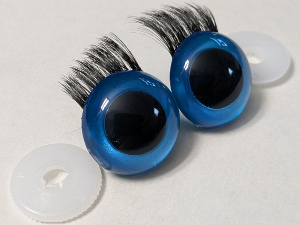 1 Paar Sicherheitsaugen 24 mm Blau metallic mit Wimpern