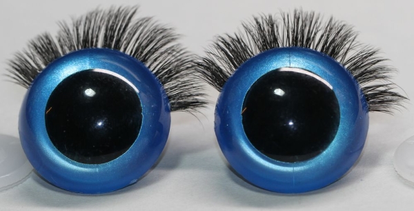 1 Paar Sicherheitsaugen 30 mm Blau metallic mit Wimpern