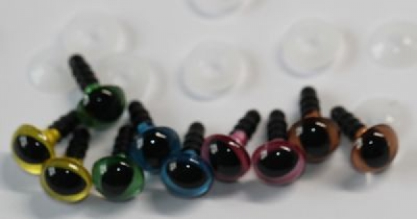 1 Box mit 10 Paar Augen Katze Drache 9 mm metallic und 10 Nasen für Amigurumi gemischt hochwertig
