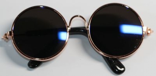 Brille Sonnenbrille 8 cm kupfer dunkle Gläser dunkelblau verspiegelt für Teddies oder Puppen Accessoire Requisite