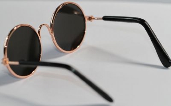 Brille Sonnenbrille 8 cm kupfer dunkle Gläser dunkelblau verspiegelt für Teddies oder Puppen Accessoire Requisite
