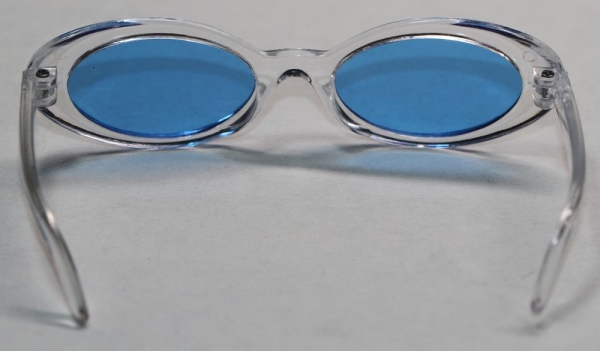 Brille 8,5 cm Kunststoff transparent hellblaue Gläser für Teddies oder Puppen Accessoire Requisite
