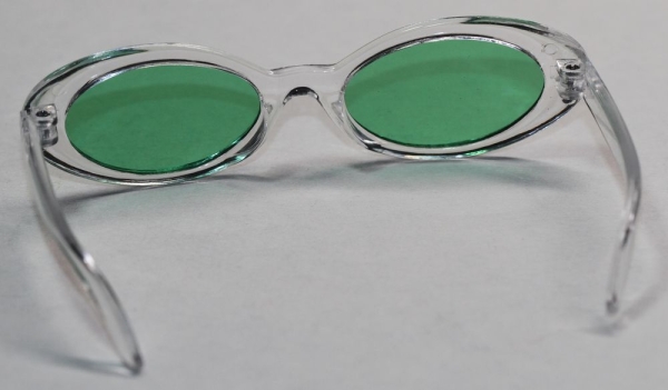 Brille 8,5 cm Kunststoff transparent grüne Gläser für Teddies oder Puppen Accessoire Requisite