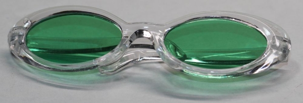 Brille 8,5 cm Kunststoff transparent grüne Gläser für Teddies oder Puppen Accessoire Requisite