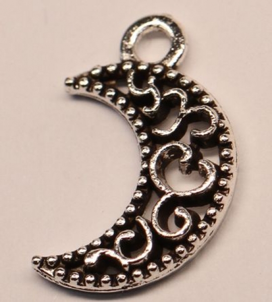 1 Anhänger Charm Mond aus Metall silberfarben ca. 18 mm x 20 mm