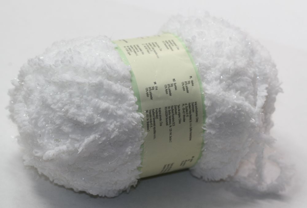 Wolle Chenille weiß Glitzer 50 g 85 % Polyester 15 % Nylon Restposten Sonderpreis